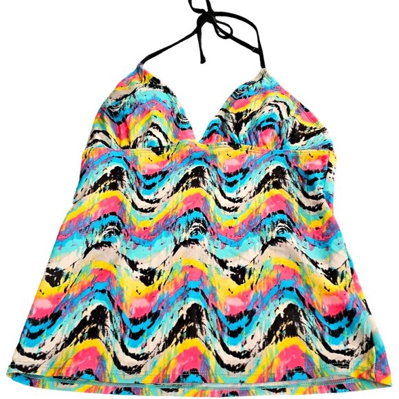 Bright Multicolor Halter Tankini Swimsuit With Tie-Side Bikini Bottoms‎ Size S - Picture 2 of 16